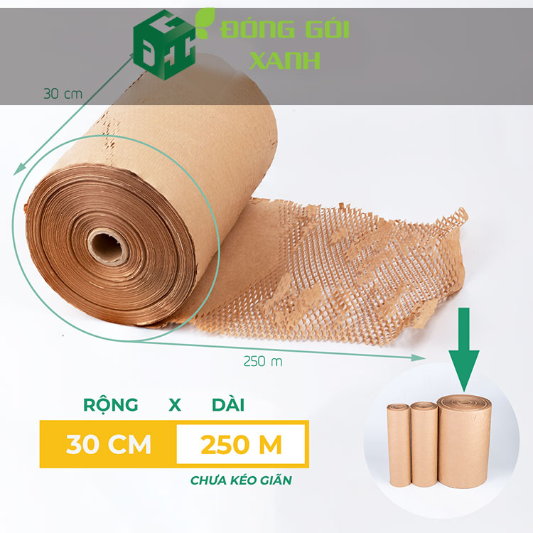 Giấy gói tổ ong chống sốc Nâu kích thước 30cmx250m Giấy gói tổ ong chống sốc Nâu kích thước 30cmx250m